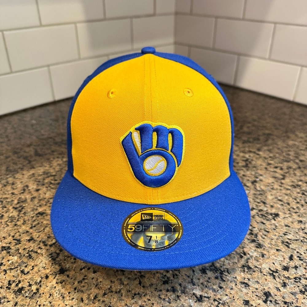 Milwaukee Brewers New Era 59FIFTY Fitted Baseball Cap 7 1/8 Royal Yellow New